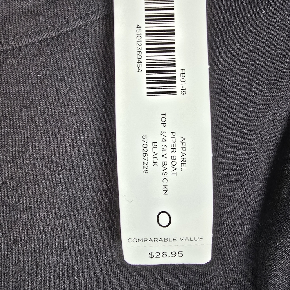 NWT Chico's Classic Black Women's 109% Cotton 3/4 Sleeve Boat Neck Top Chicos 0 - Picture 6 of 10